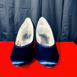 Blue satin pumps